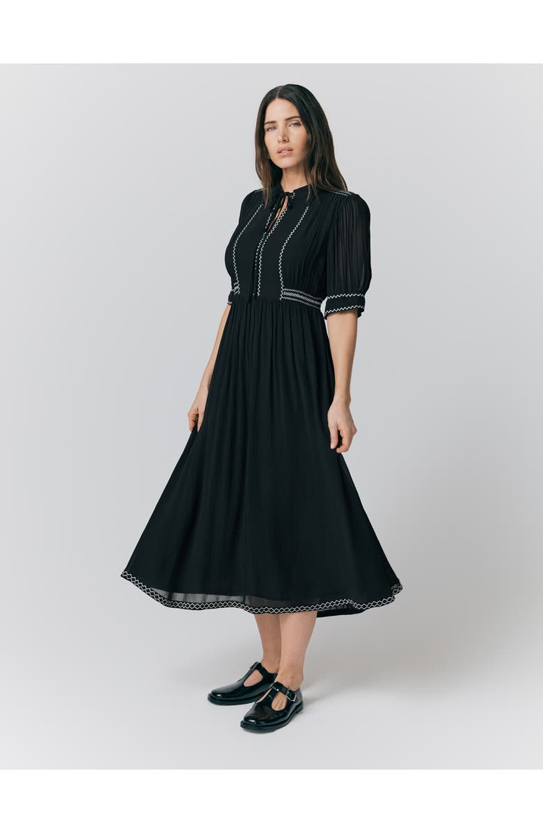 Ghost London Emma Georgette Embroidered Midi Dress, Alternate, color, Black