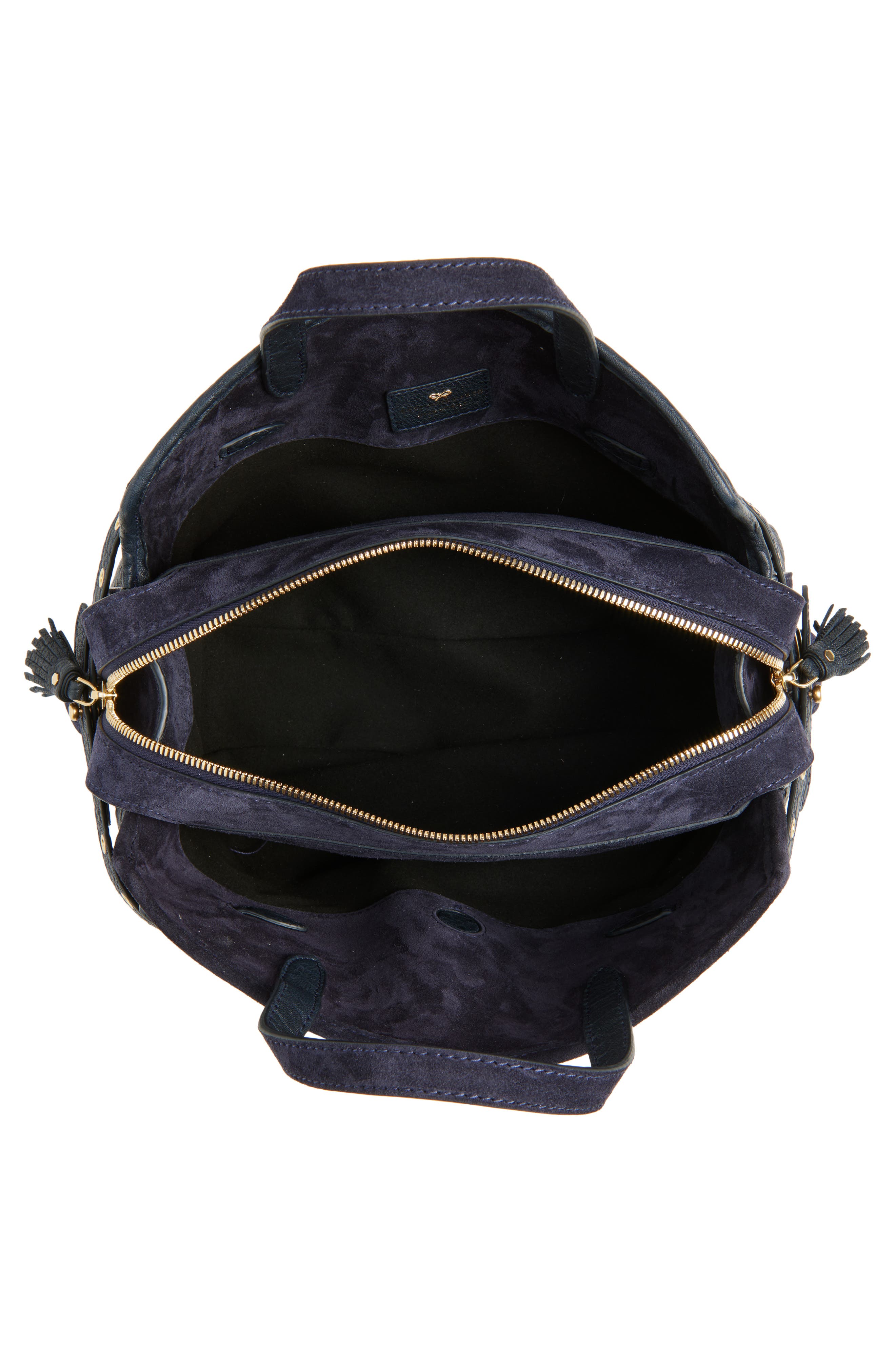 Anya Hindmarch Small Wilson Eyelet Grained Leather & Suede Tote, Alternate, color, Marine