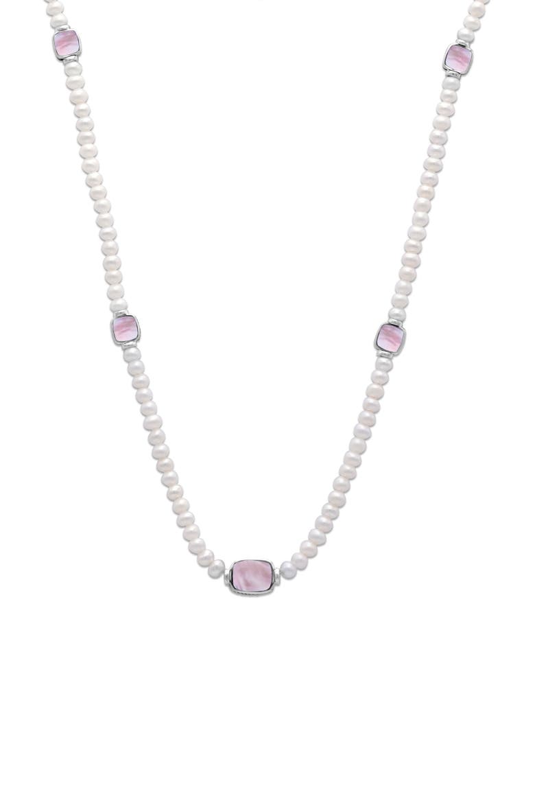 Sterling Silver Pink Mother-of-Pearl Station 7–8mm Pearl Necklace, Main, color, PINK/ WHITE