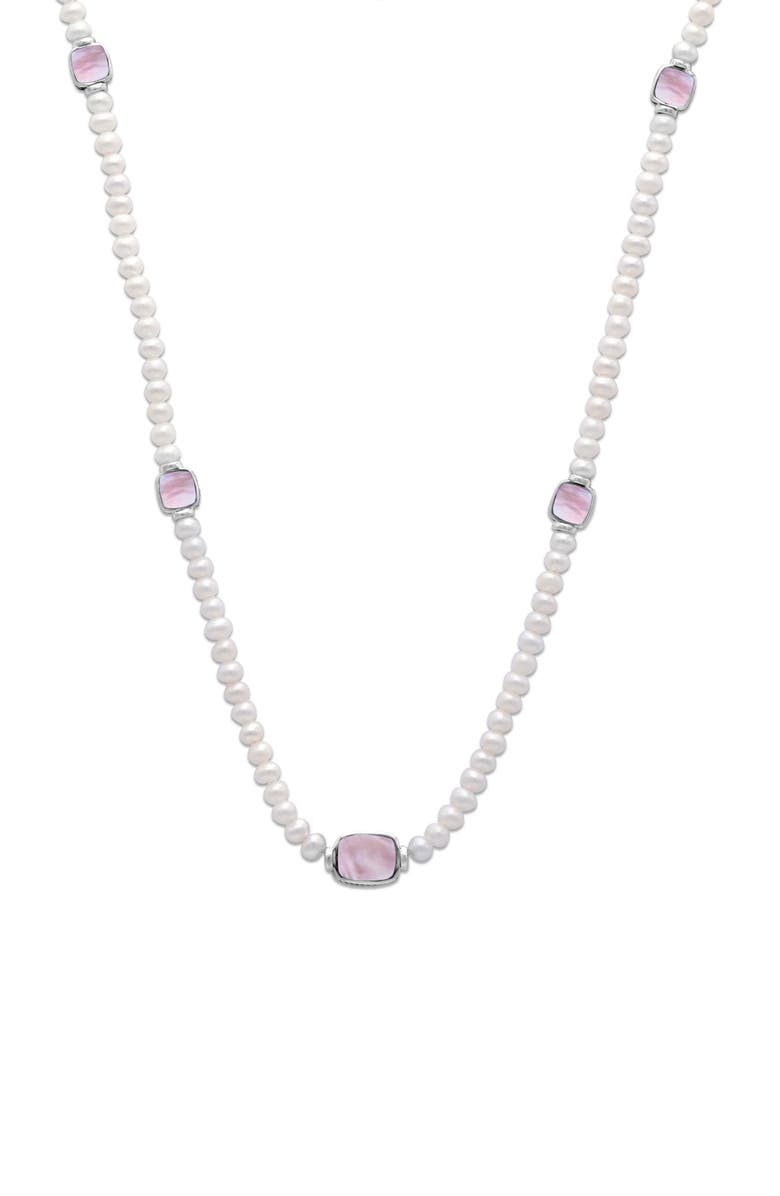 SAMUEL B. Sterling Silver Pink Mother-of-Pearl Station 7–8mm Pearl Necklace, Main, color, Pink/ White