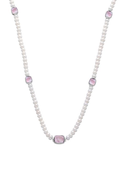 Sterling Silver Pink Mother-of-Pearl Station 7–8mm Pearl Necklace