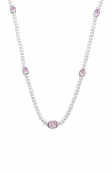 SAMUEL B. Sterling Silver Pink Mother-of-Pearl Station 7–8mm Pearl Necklace