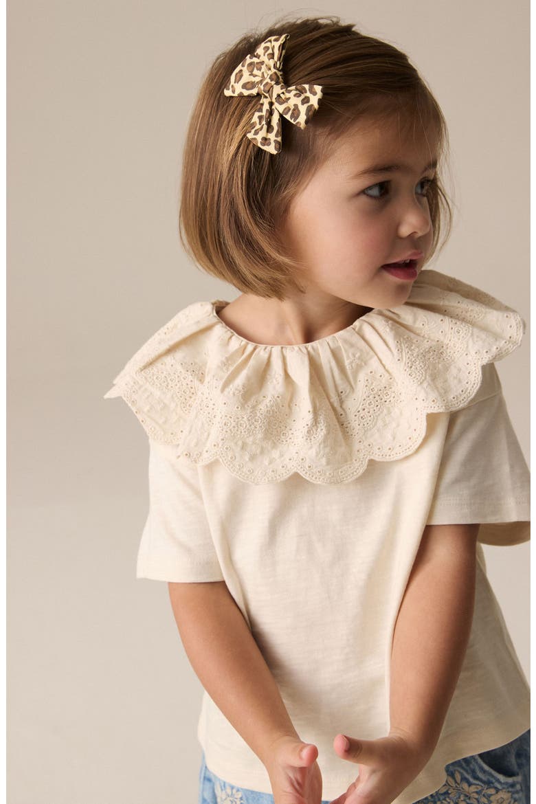 Kids' Eyelet Collar Cotton T-Shirt, Alternate, color, CREAM