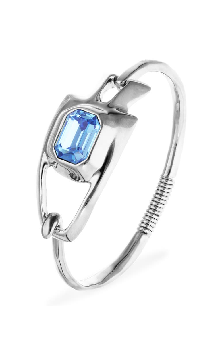 UNODE50 Silver-tone Sculptural Bracelet with Blue Crystal, Alternate, color, Silver
