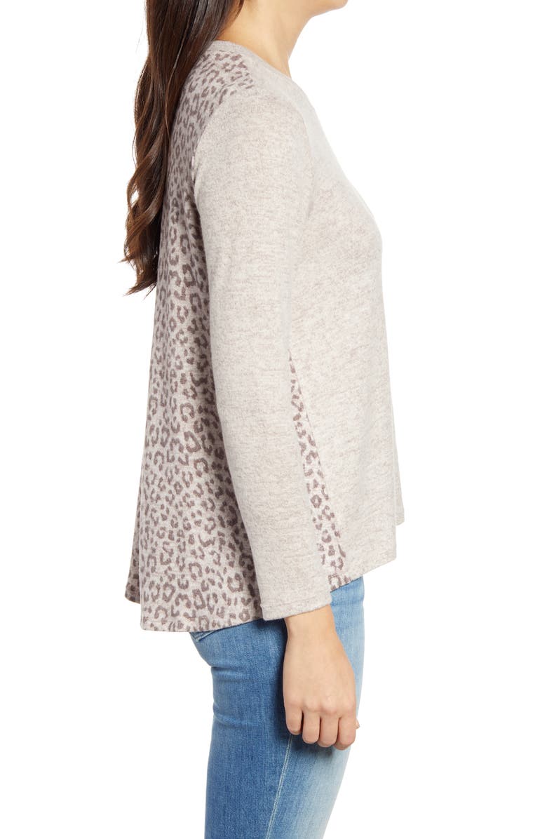 Bobeau Marled Front Patterned Back Top, Alternate, color, 