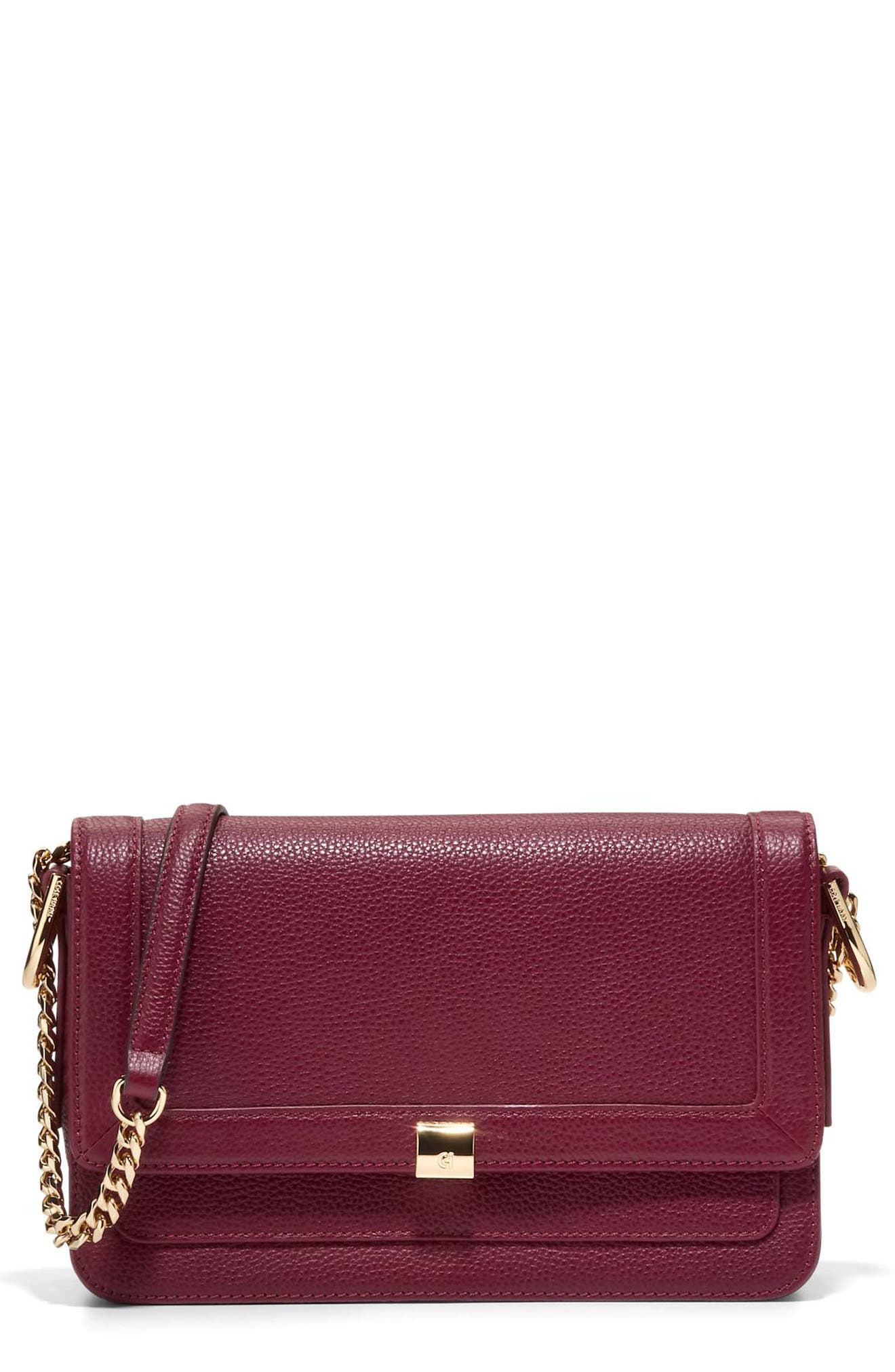 Cole Haan Daniella Leather Chain Shoulder Bag in Black Cherry 