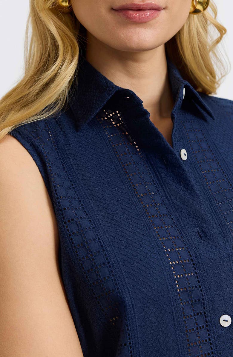 Foxcroft Ada Mixed Stitch Sleeveless Shirt, Alternate, color, Navy