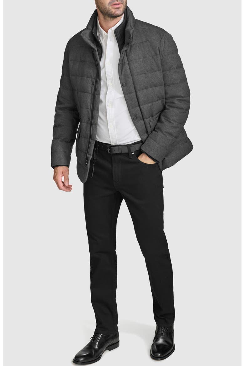 Quilted Down & Feather Fill Jacket with Removable Bib, Alternate, color, DARK GREY