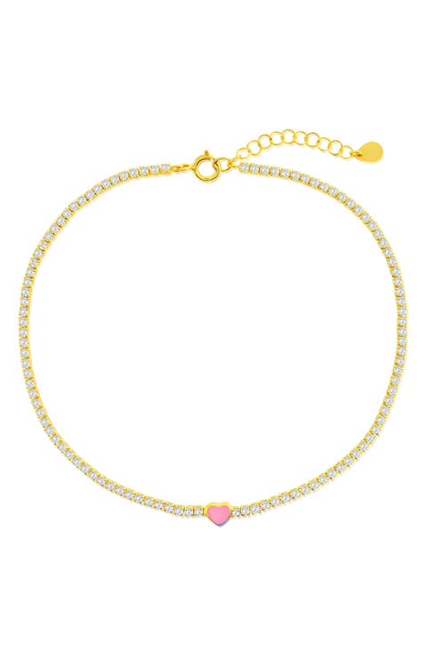 Enamel Heart Cubic Zirconia Tennis Anklet