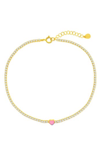 Simona Enamel Heart Cubic Zirconia Tennis Anklet In Gold
