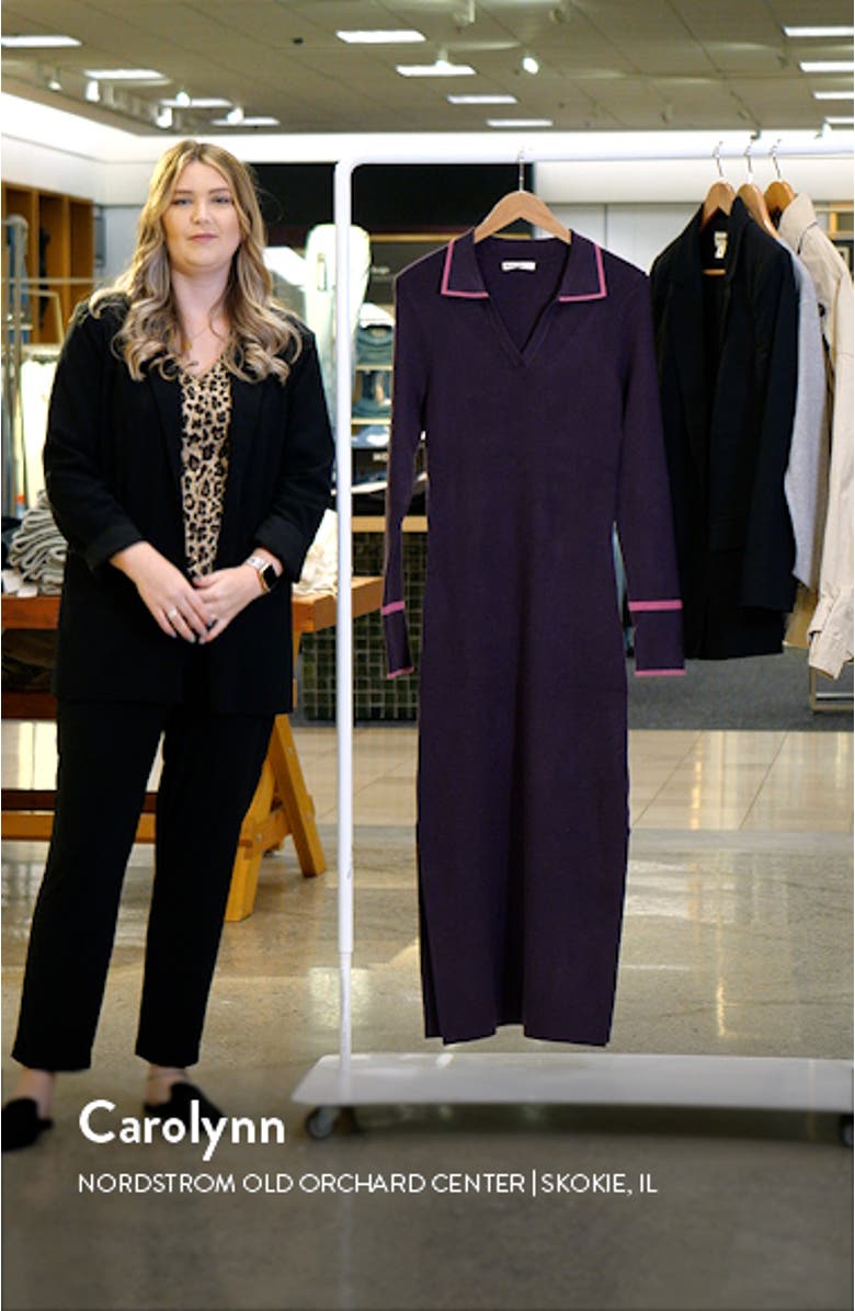 Contrast Trim Long Sleeve Polo Sweater Dress, sales video thumbnail