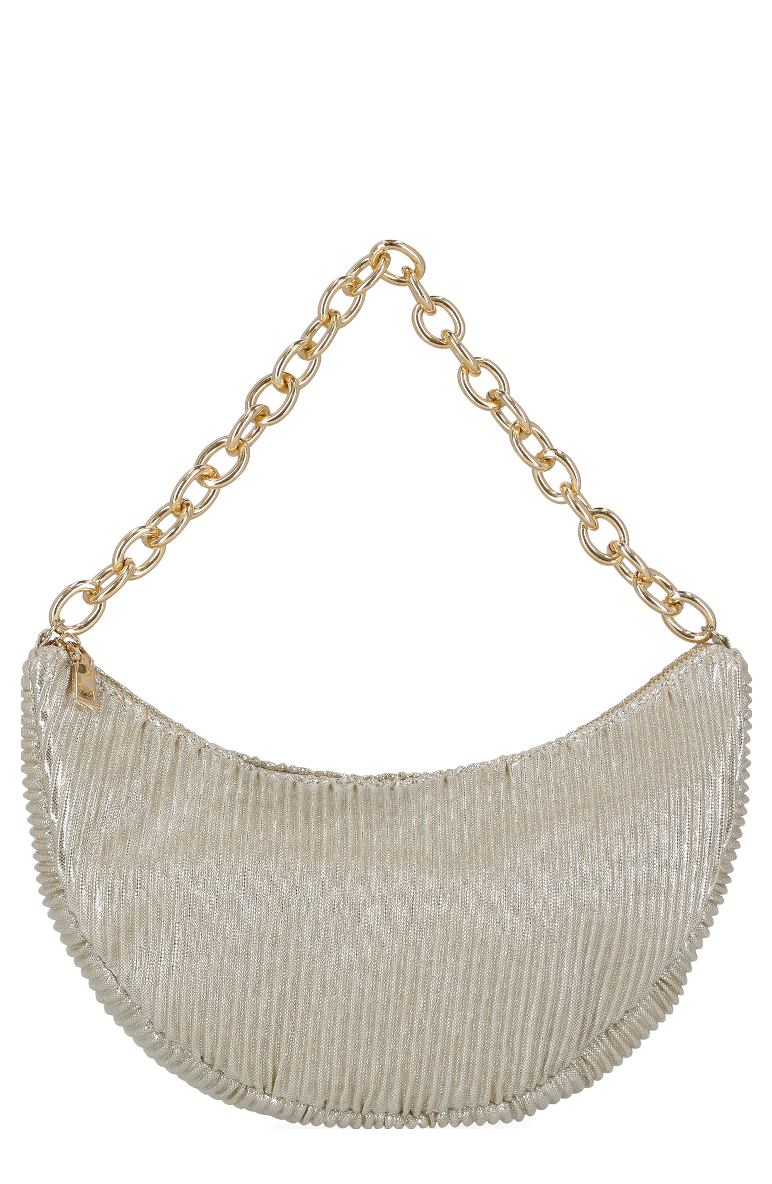 Maya Metallic Rib Shoulder Bag, Main, color, CHAMPAGNE