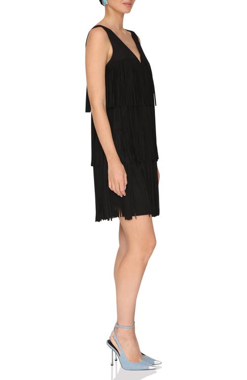 Avec Les Filles Faux Suede Fringe Minidress In Black