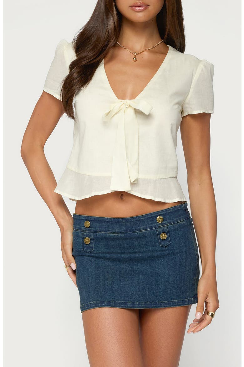 Rhorie Cotton Top with Tie Neck, Main, color, CREAM