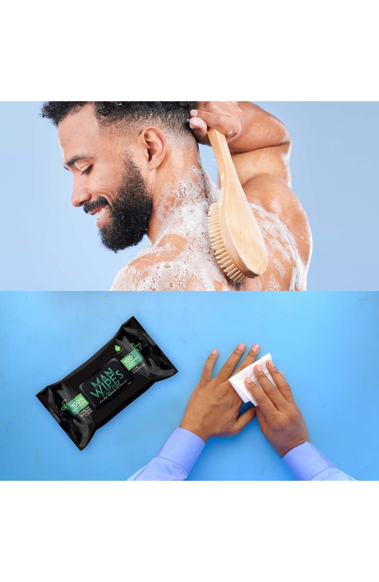 PURSONIC Clean & Refresh Bundle 1200 Flushable Man Wipes (Mint Scented) - 12 Pack + Bath Body Brush, Alternate, color, Black