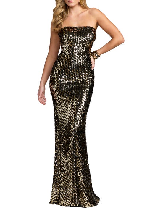 Strapless Metallic Sequin Column Gown
