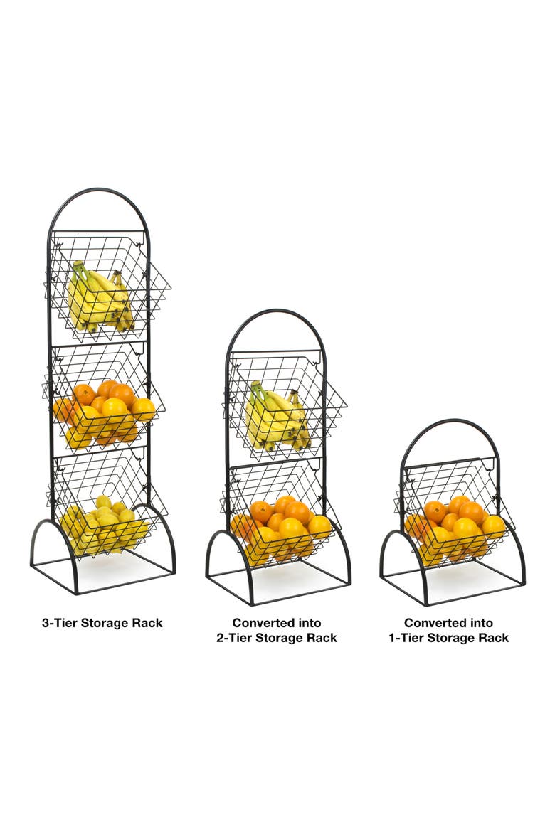 Black 3-Tier Wire Market Storage Basket, Alternate, color, BLACK