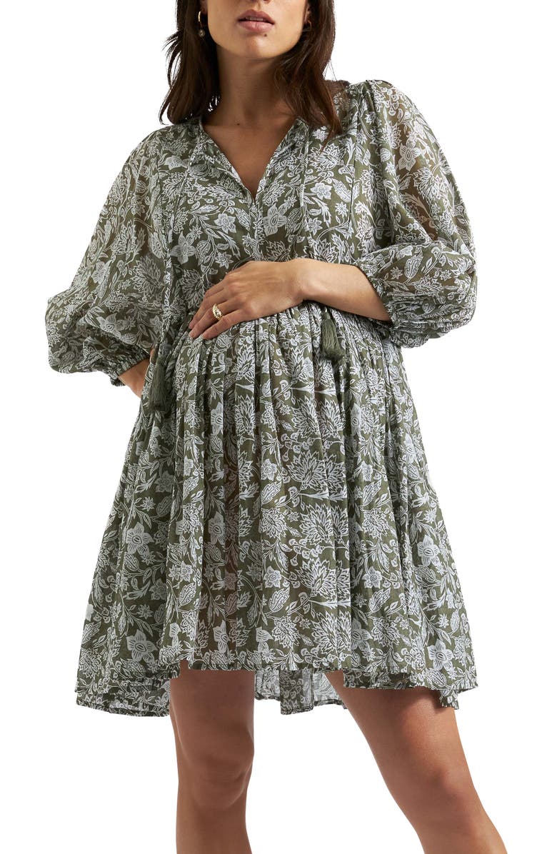 Ripe Maternity Cali Nursing Dress, Main, color, Olive / White