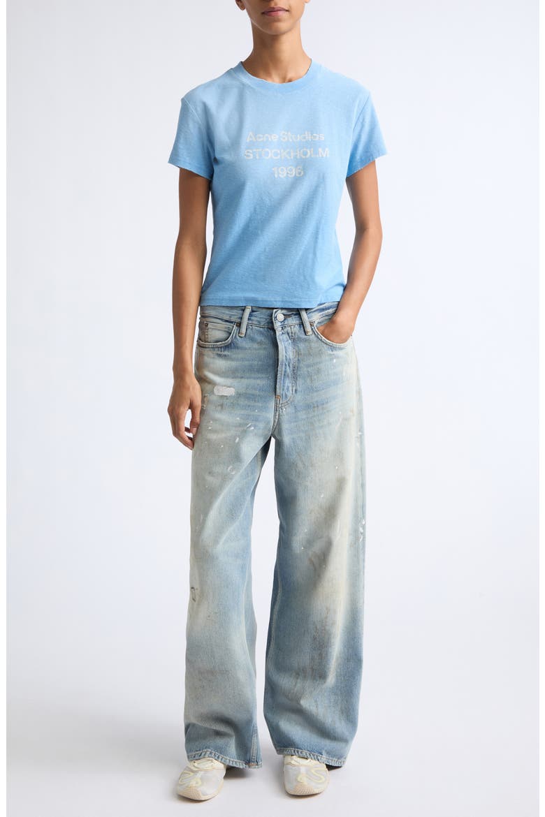 1981 Trafalgar Distressed Organic Cotton & Lyocell Denim Wide Leg Jeans, Alternate, color, LIGHT BLUE