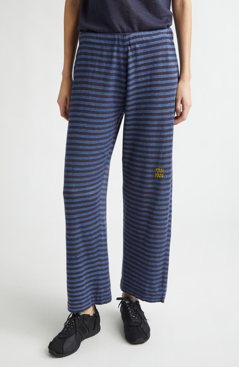 YanYan Mabo Stripe Pull-On Linen Pants, Main, color, Denim/ Ink