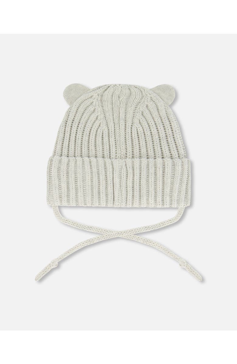 Deux par Deux Baby Unisex Baby Knit Hat With Strings Off-White, Alternate, color,