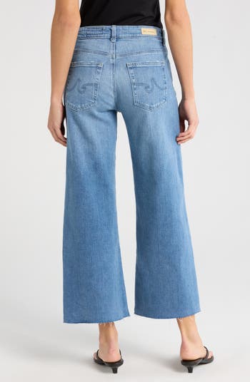 Saige Raw Hem Mid Rise Ankle Wide Leg Jeans