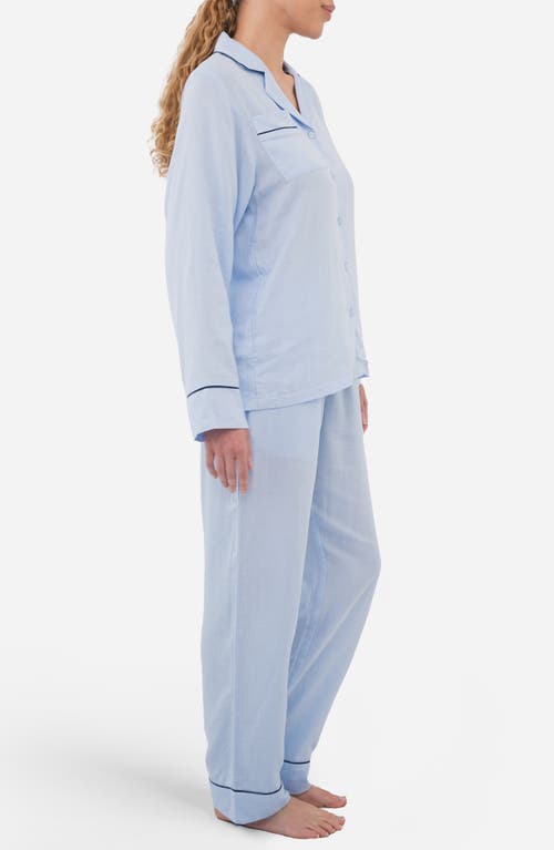 Sunday Citizen Gender Inclusive Piped Cotton Blend Pajamas In Blue