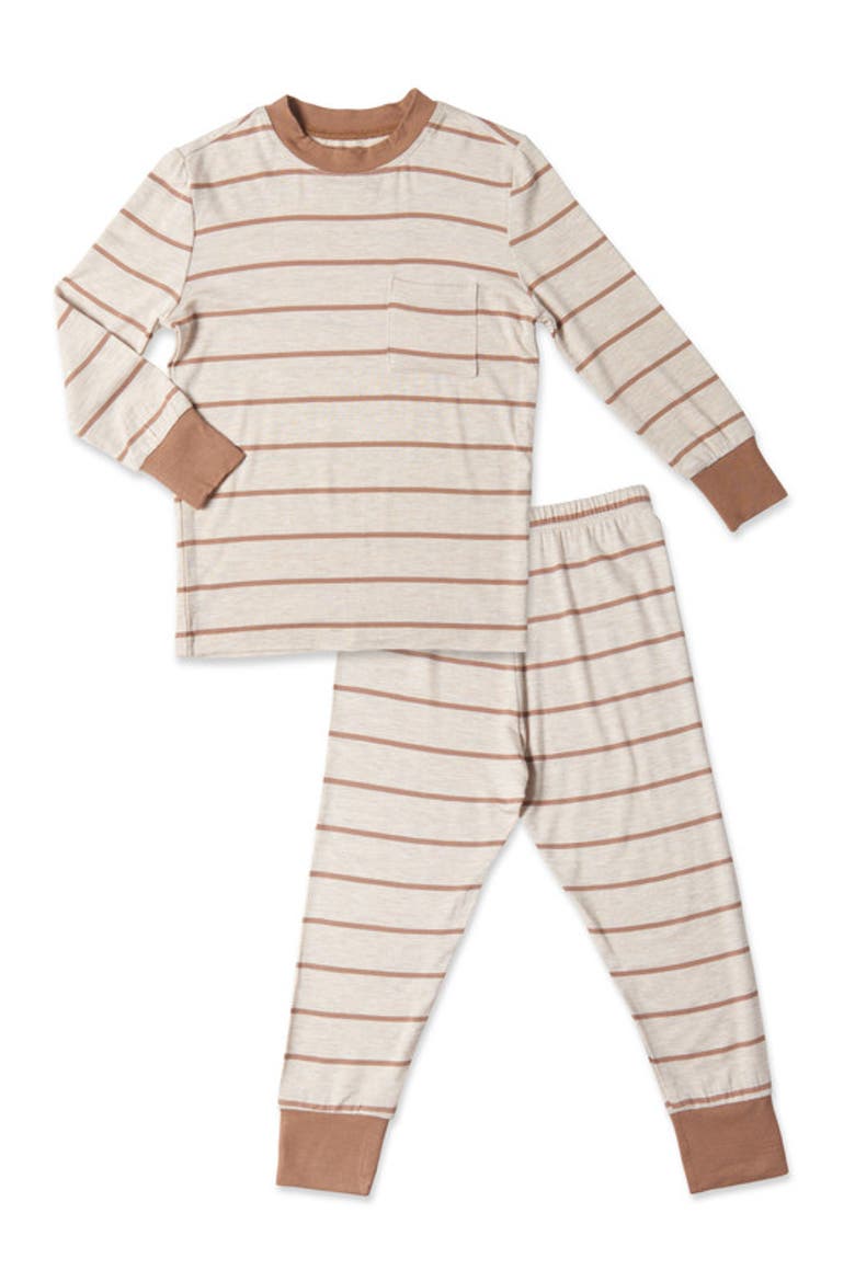 Emerson Fitted Long Sleeve 2-Piece Pajamas, Main, color, Mocha Stripe