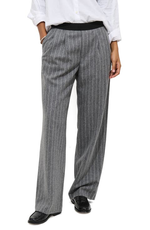 Primrose Pinstripe Pleated Wool Pull-On Trousers
