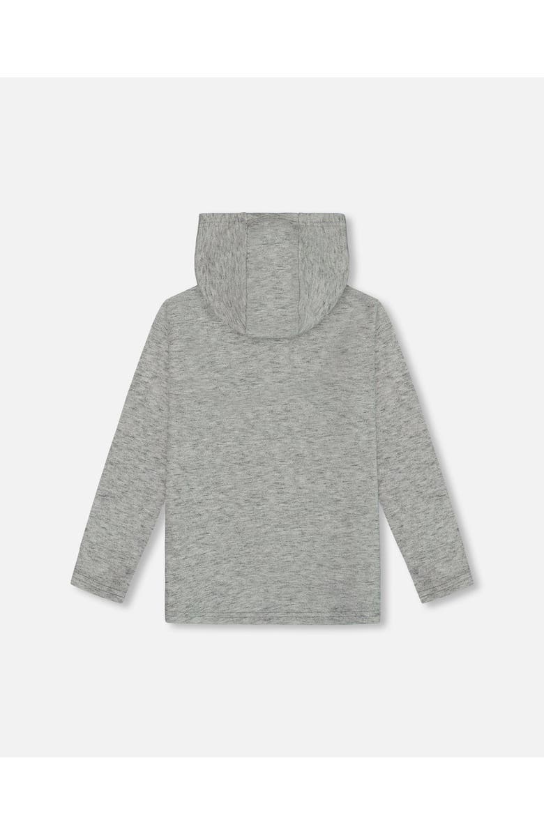 Deux par Deux Little Boy's Super Soft Brushed Hooded T-Shirt With Pocket Dark Gray Mix, Alternate, color,