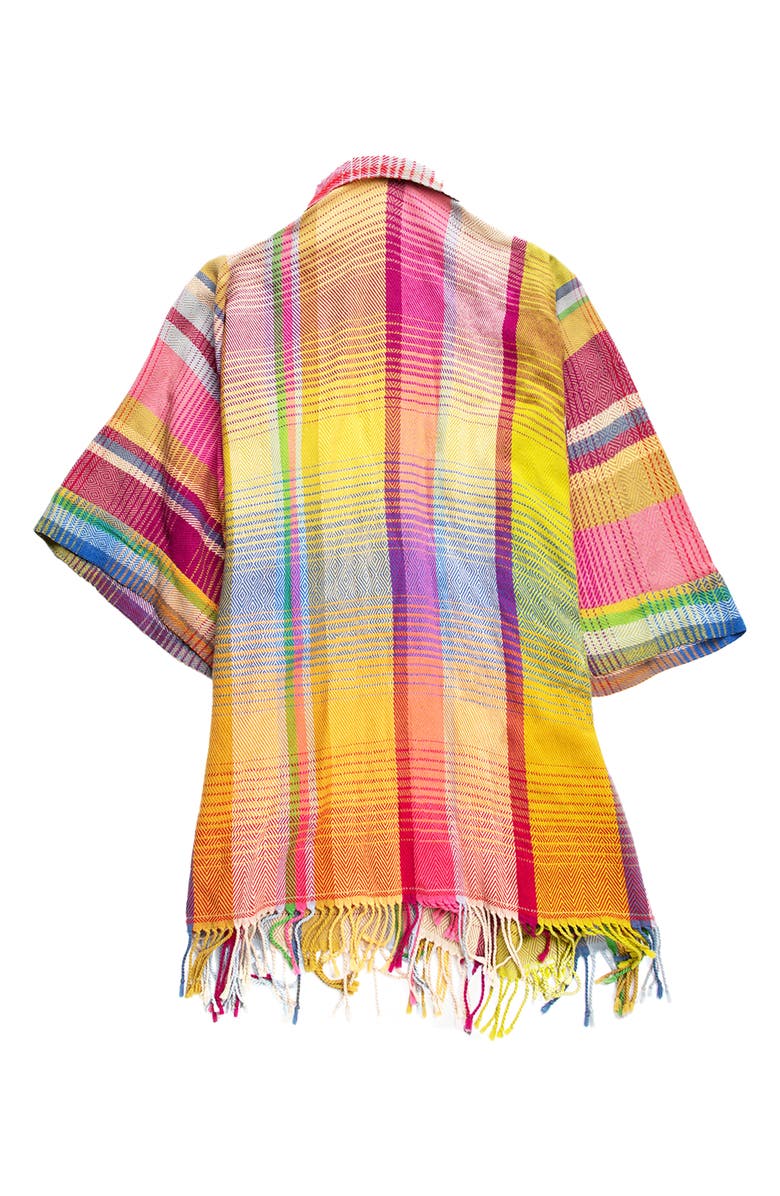 SAACHI Rainbow Plaid Wool & Cotton Cardigan, Alternate, color, Yellow Multi