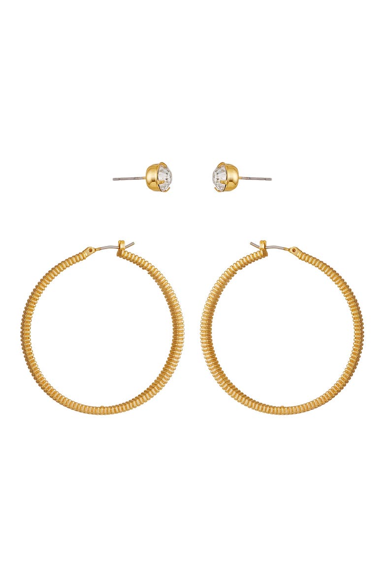 Set of 2 Crystal Stud & Hoop Earrings, Alternate, color, GOLD TONE