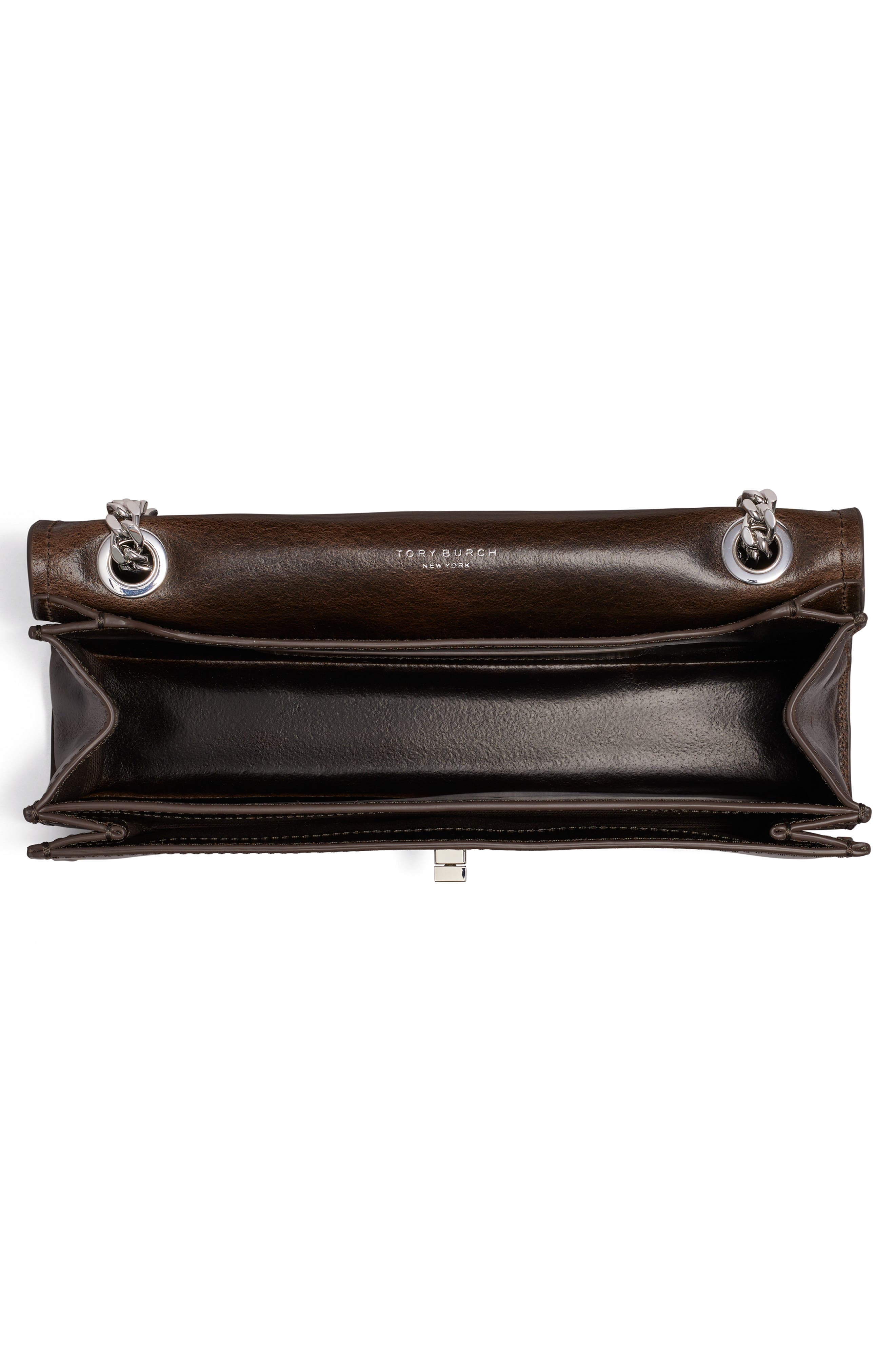 Kira Turnlock Distressed Leather Shoulder Bag, Alternate, color, DARK BROWN