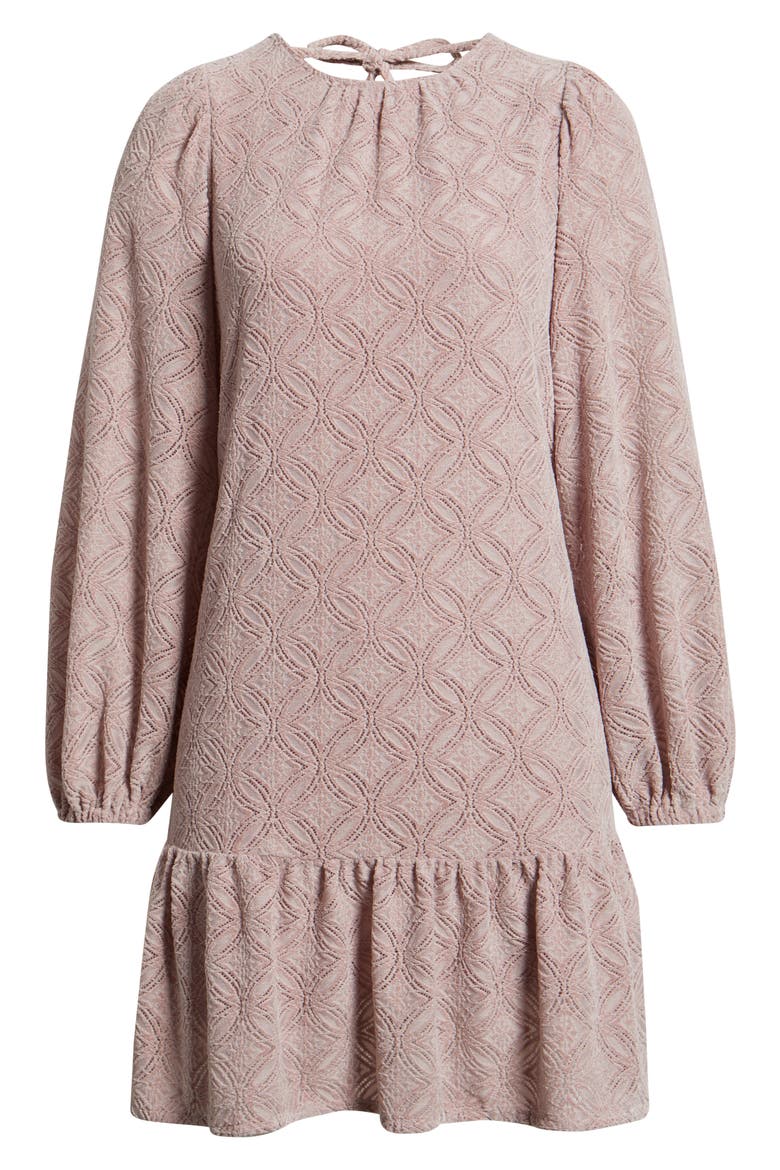 Long Sleeve Drop Waist Chenille Minidress, Alternate, color, PINK ADOBE