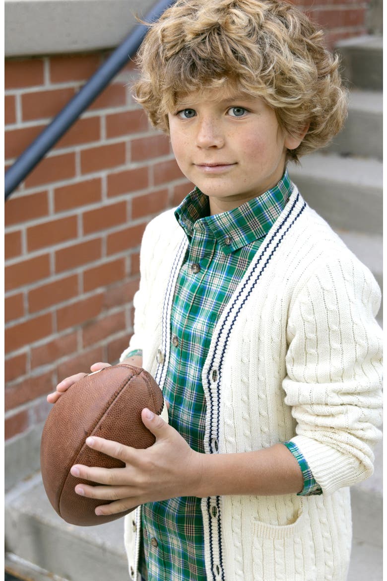 Kids' Organic Cable Cardigan Sweater with Tipping, Alternate, color, Ivory Cable