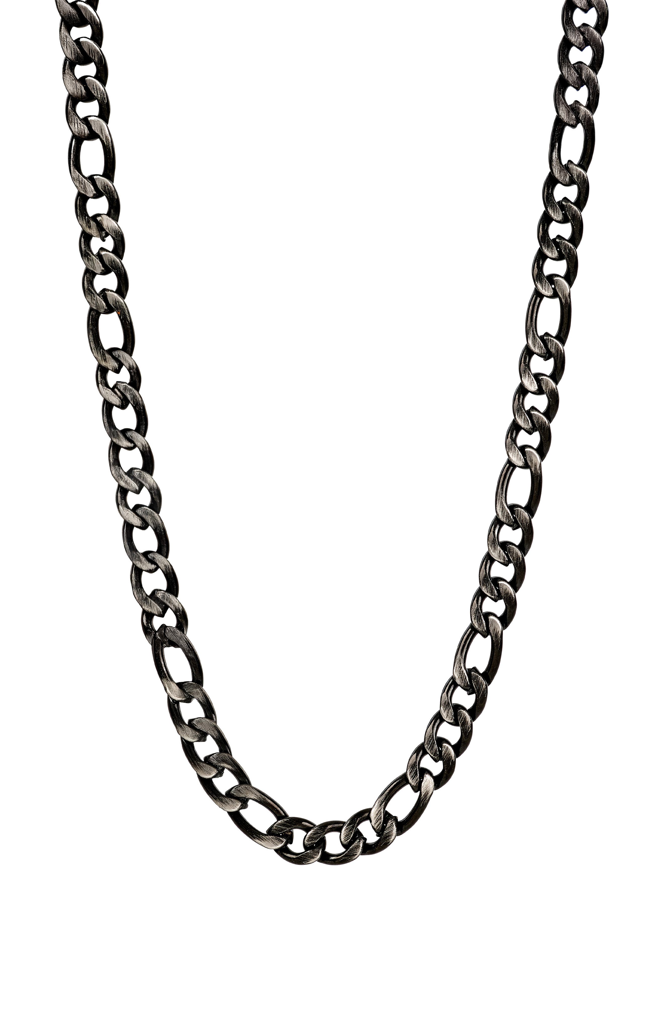 Men's Black Stainless Steel Figaro Chain Necklace