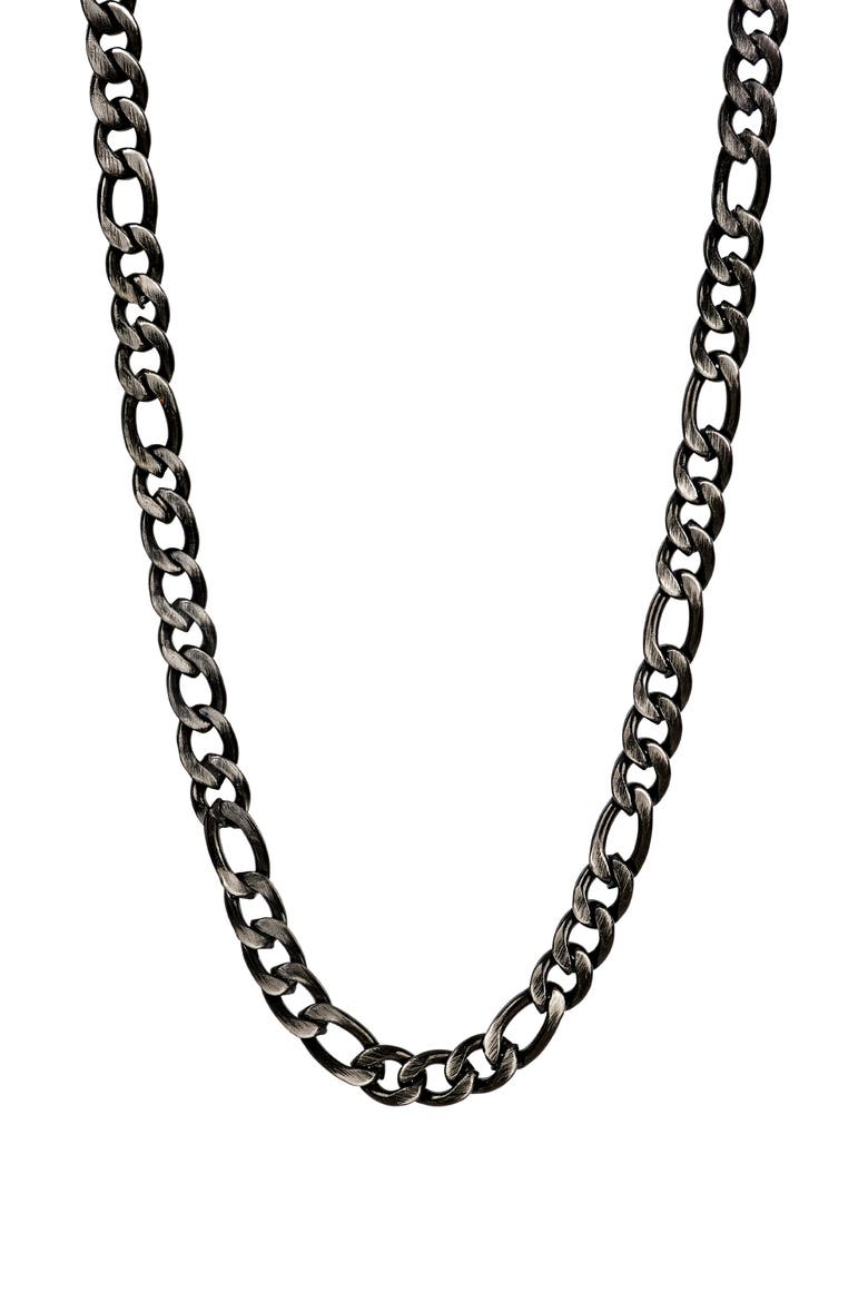 Men's Black Stainless Steel Figaro Chain Necklace, Main, color, BLACK