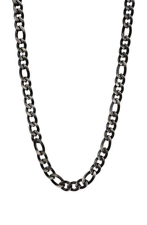 Men's Black Stainless Steel Figaro Chain Necklace