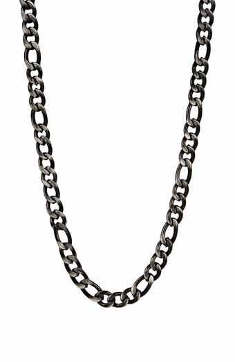 Men's Black Stainless Steel Figaro Chain Necklace