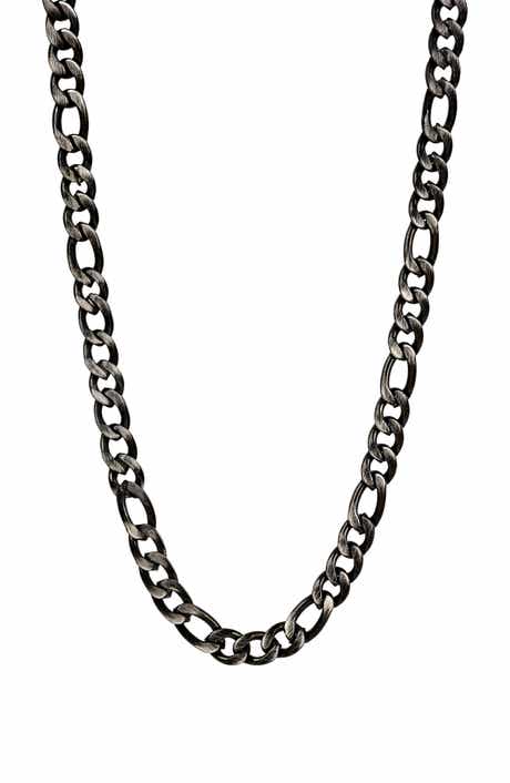 Men's Black Stainless Steel Figaro Chain Necklace