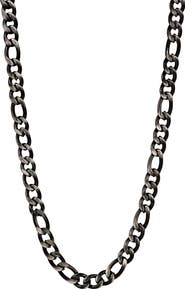 Ed Hardy Men's Black Stainless Steel Figaro Chain Necklace