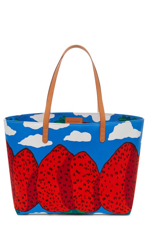 x Marimekko Large Mansikkavuoret Print Canvas Tote