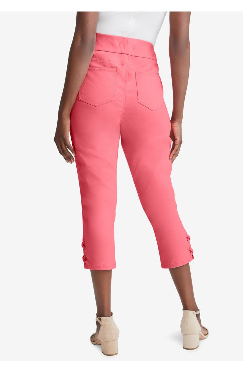 Jessica London Comfort Waist Stretch Denim Lace-Up Capri, Alternate, color, White