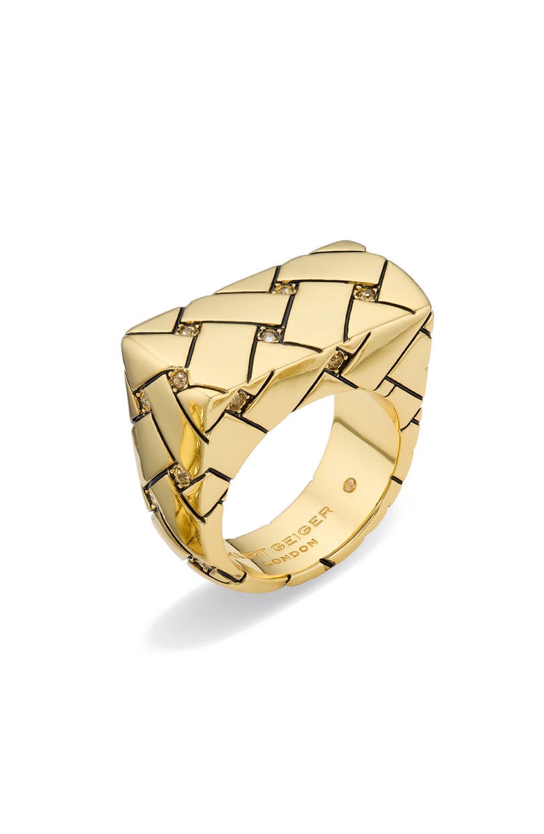 Kurt Geiger London Crystal Embellished Quilt Cocktail Ring, Main, color, Gold