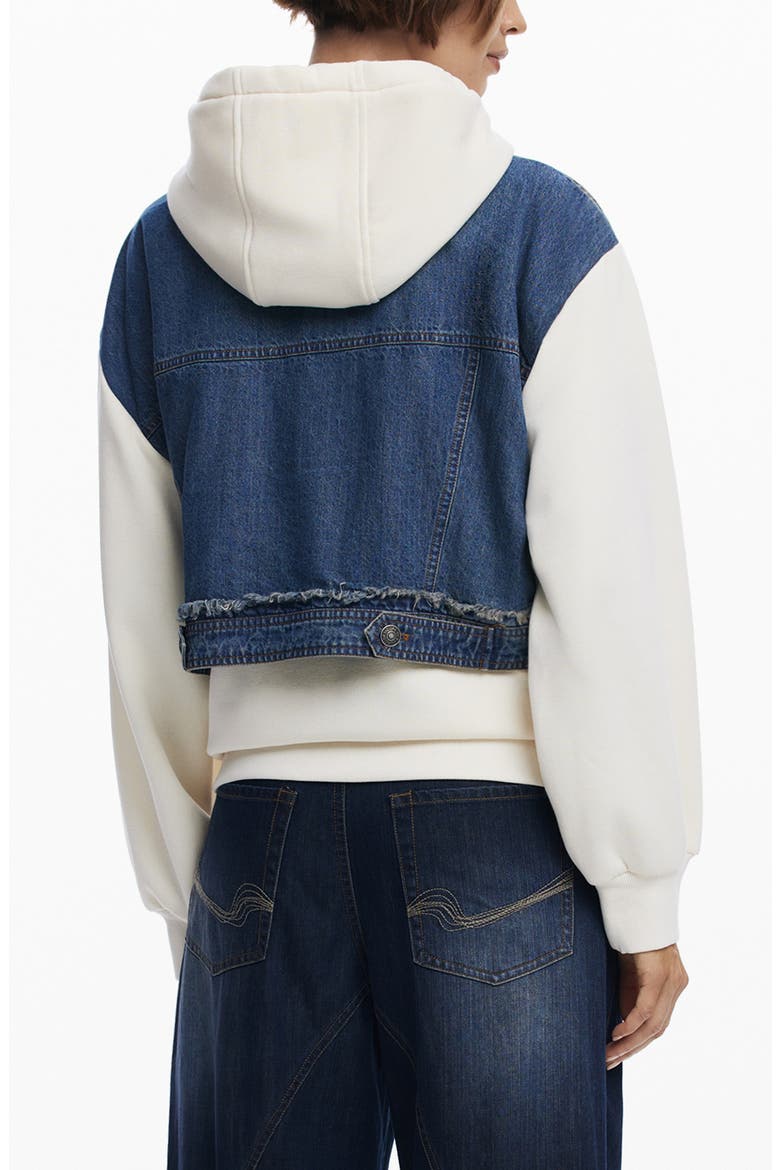 Denim Combo Full Zip Hoodie, Alternate, color, BEIGE