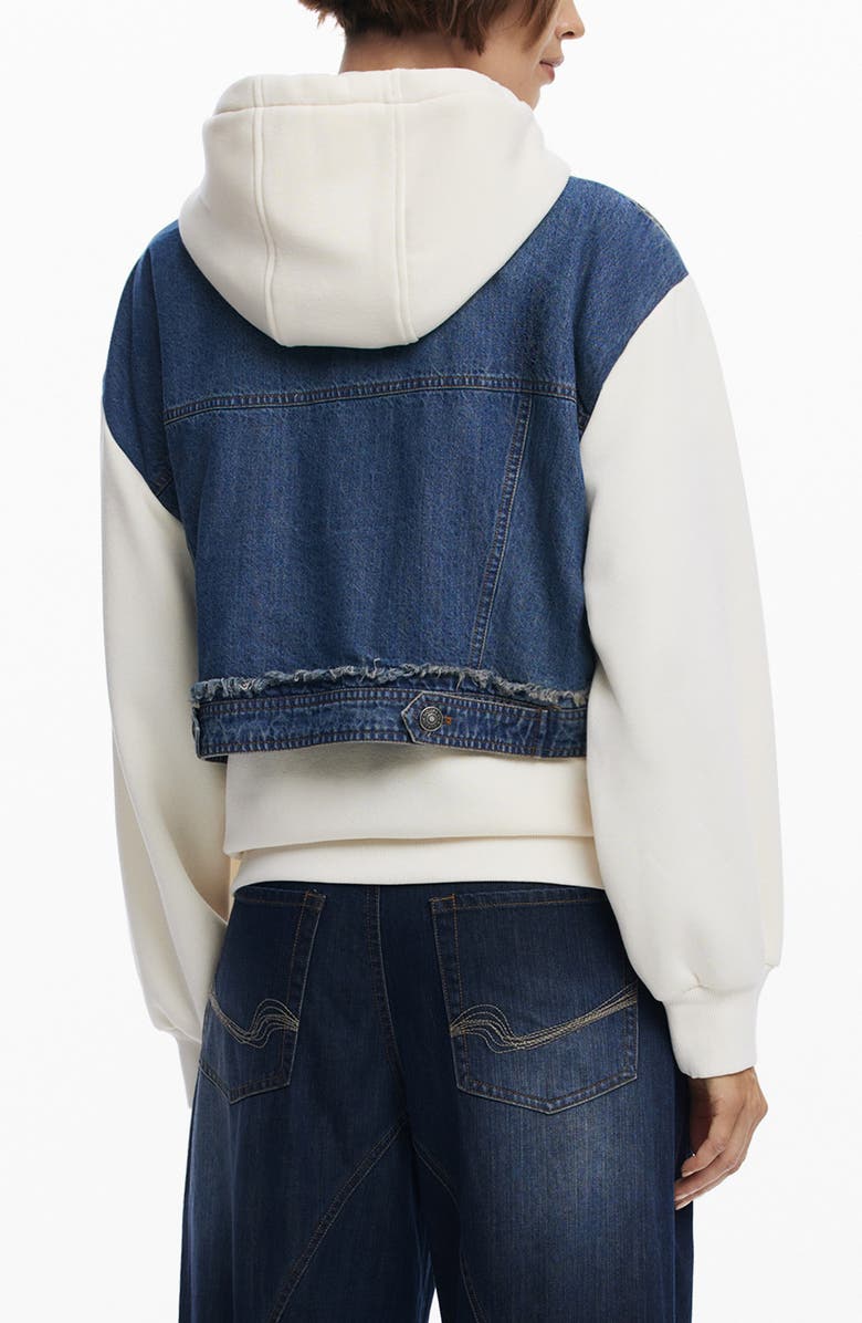 Desigual Denim Combo Full Zip Hoodie, Alternate, color, Beige