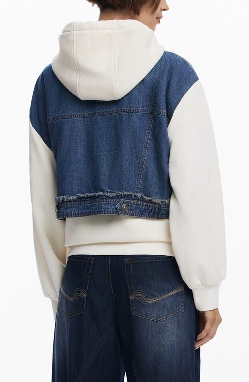 Desigual Denim Combo Full Zip Hoodie In Blue