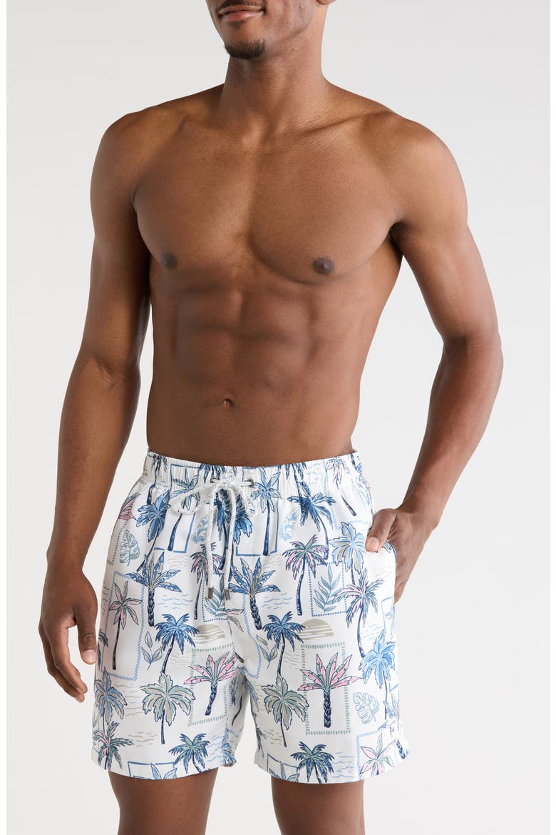 Palm Print Volley Swim Shorts, Main, color, TAN MULTI