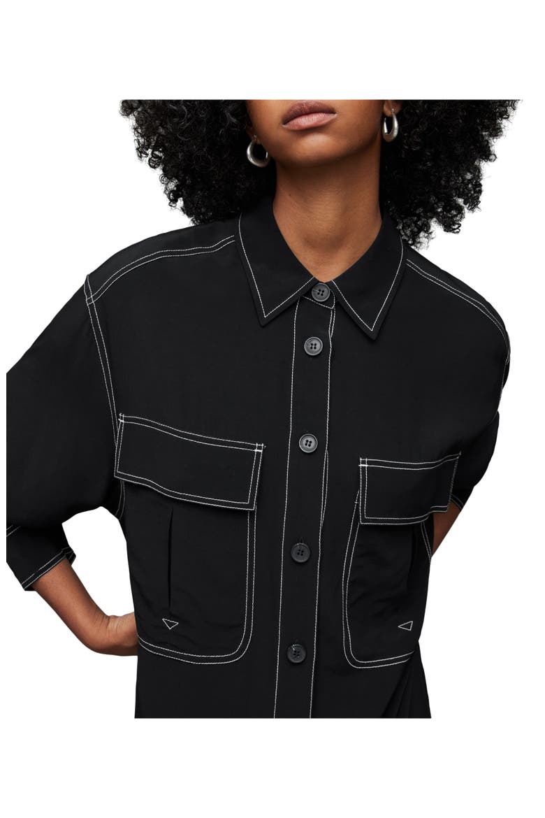 Vita Long Sleeve Shirtdress, Alternate, color, BLACK