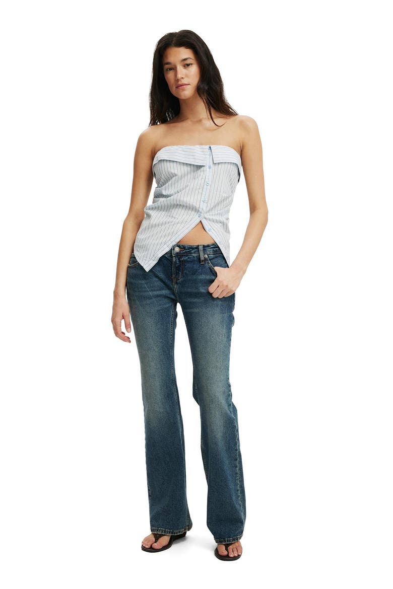 Women's Mia Strapless Shirt, Alternate, color, Skyway Blue Pinstripe